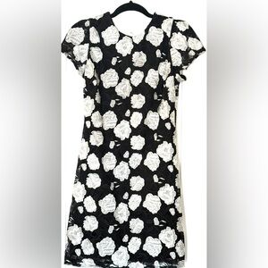 Sam Edelman Black/White Embroidered Rose Cap Sleeve dress